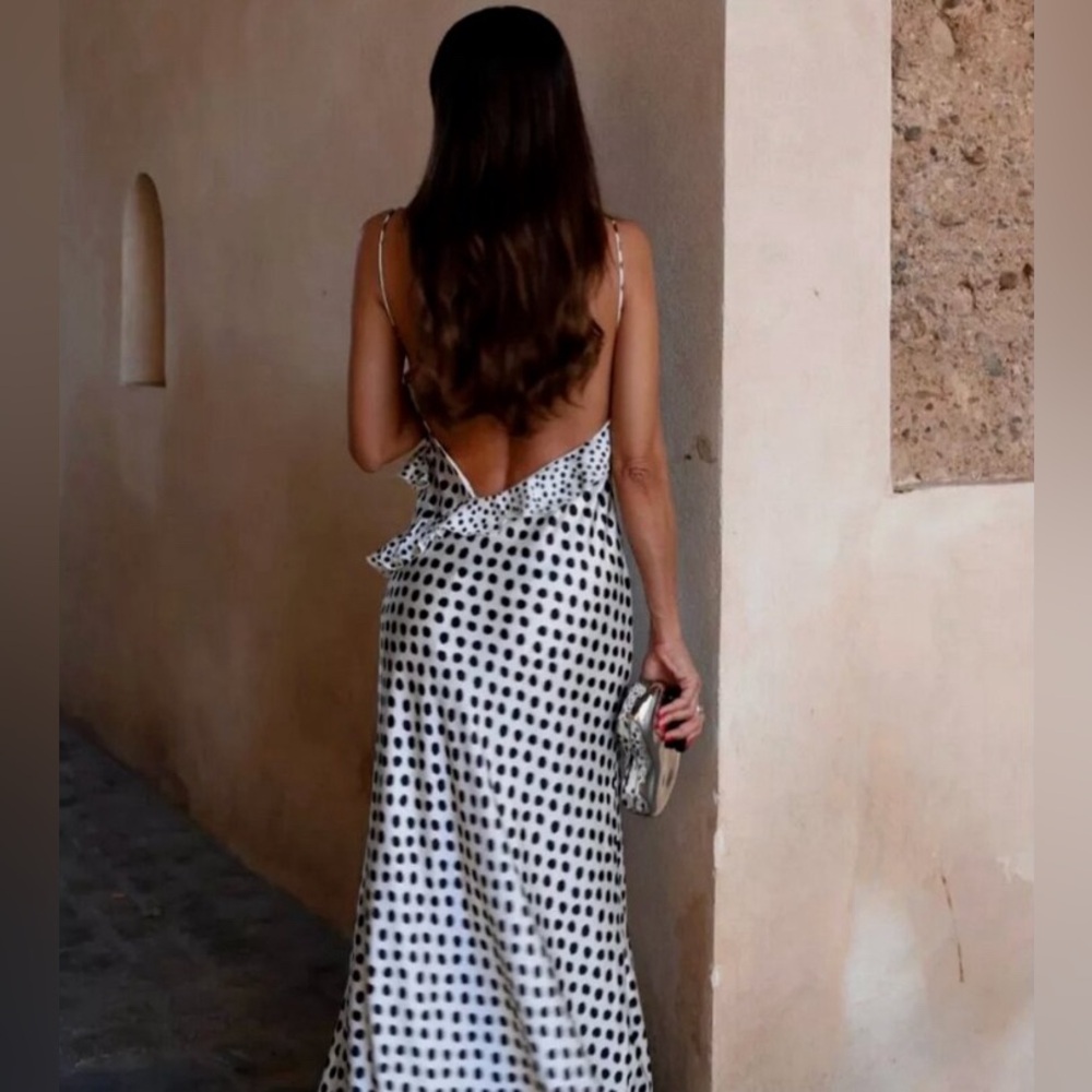 Zara RUFFLED SATIN EFFECT POLKA DOT DRESS - Picture 9 of 16